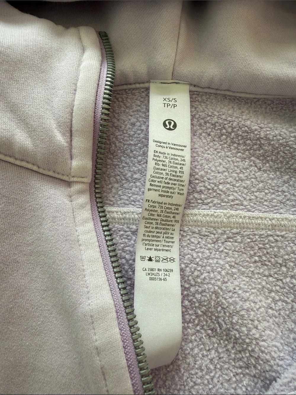 lululemon athletica Women's Lavender Cropped Scub Half-Zip Hoodie XS/S like New